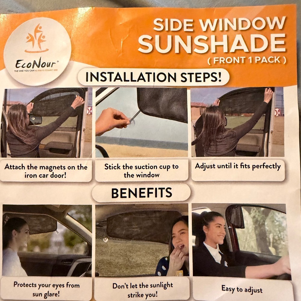 EcoNour Magnetic Side Window Sunshade Front 1 Pack Black Mesh UV Protection